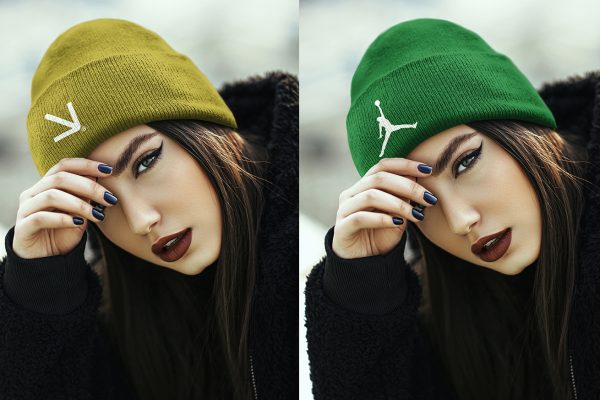 Girl Wearing Beanie Hat Mockup - graphic for free