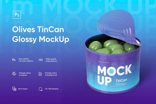 graphic for free - Olives Tin Can Glossy Mockup