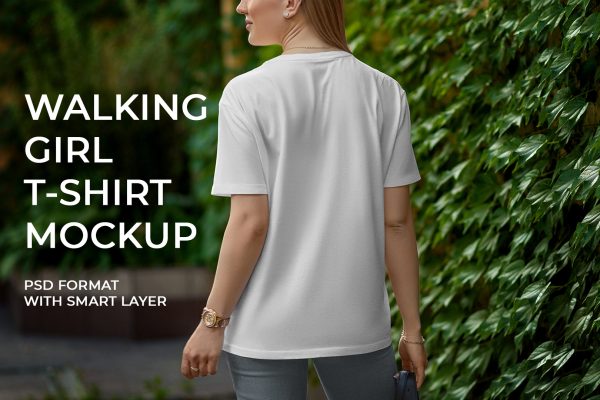 graphic for free - Mockups T-Shirt on a Girl Walking